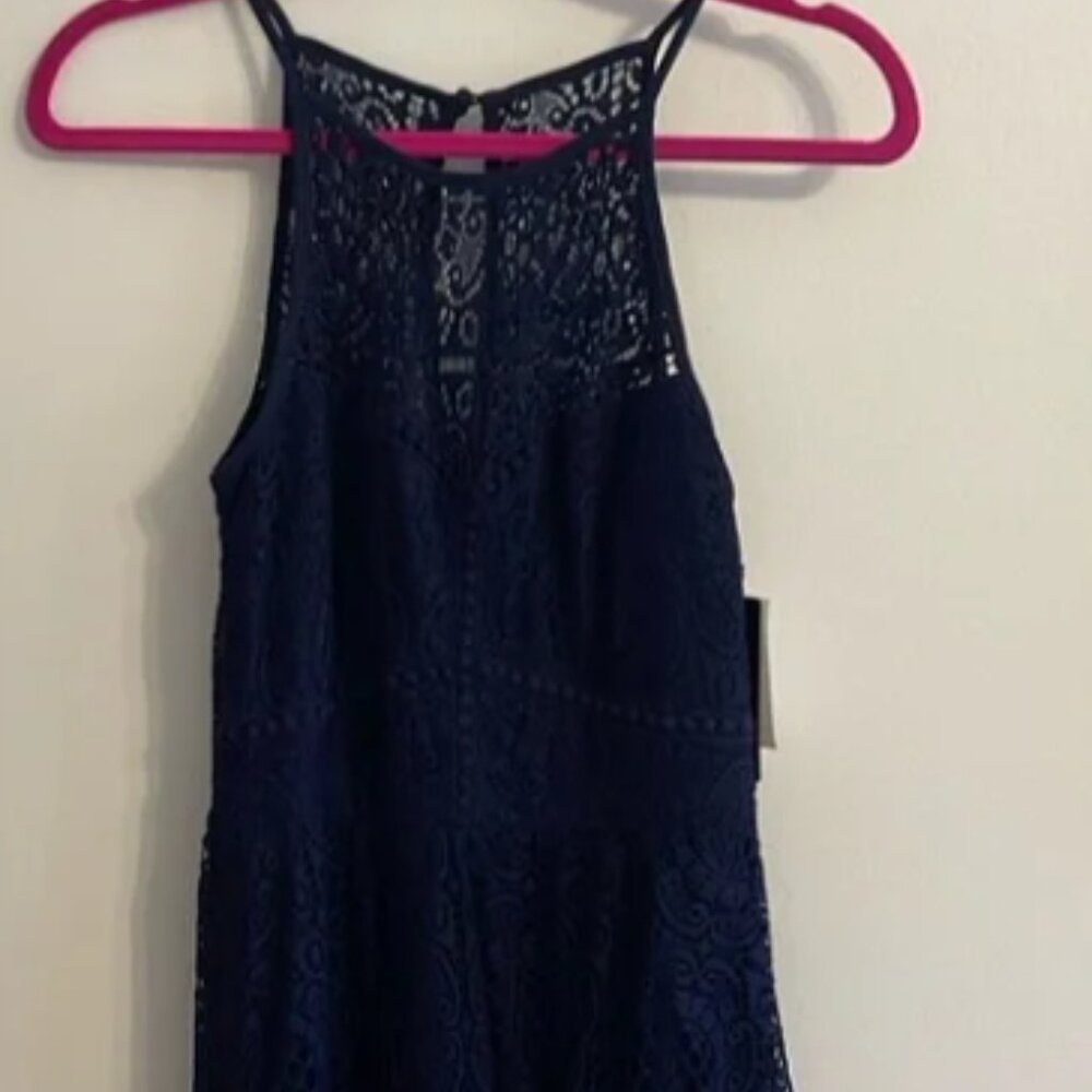 Elegant Navy Lace Tank Top